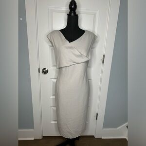 Lafayette 148 New York 100% Wool Sheath Dress Asymmetrical Drape Neckline